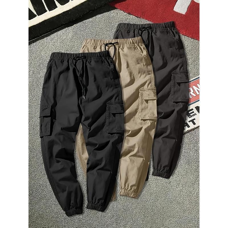 3 db-os férfi egyszínű cargo nadrág, nem rugalmas, normál szabású