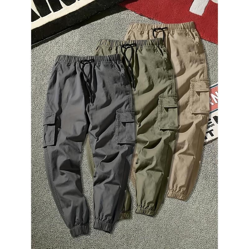 3 db-os férfi egyszínű cargo nadrág, nem rugalmas, normál szabású