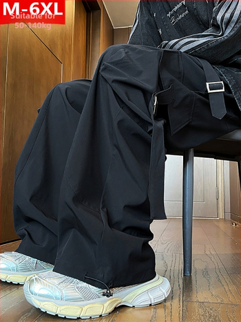 Tavaszi és őszi divatos hongkongi stílusú férfi divatos patchwork nadrág zsebes overállal, pufók, nagy méretű, plusz vastag, laza sportnadrág