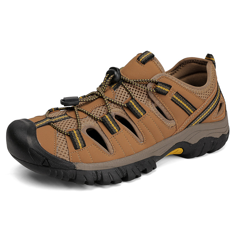 Crossborder nagy méretű túraszandál férfiaknak nyáron Lélegző hálós orrú szandál férfiaknak Vastag talpú kültéri strandcipők