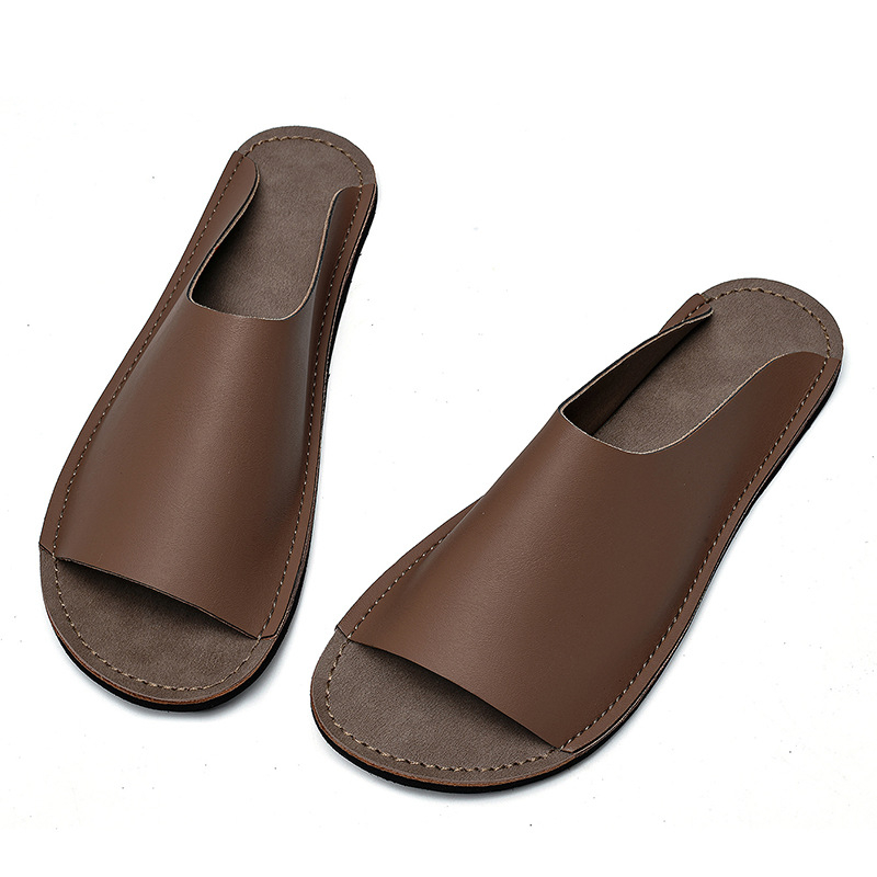 Papuci creativi din piele, culoare solidă, antiderapanți, papuci de hotel, papuci de casă