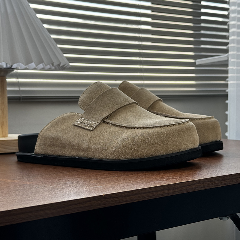 2025. gada jaunā stila anti-samta biezas zoles purngala pusčības vīriešu virsējās čības slinki ikdienas apavi 55336-Z