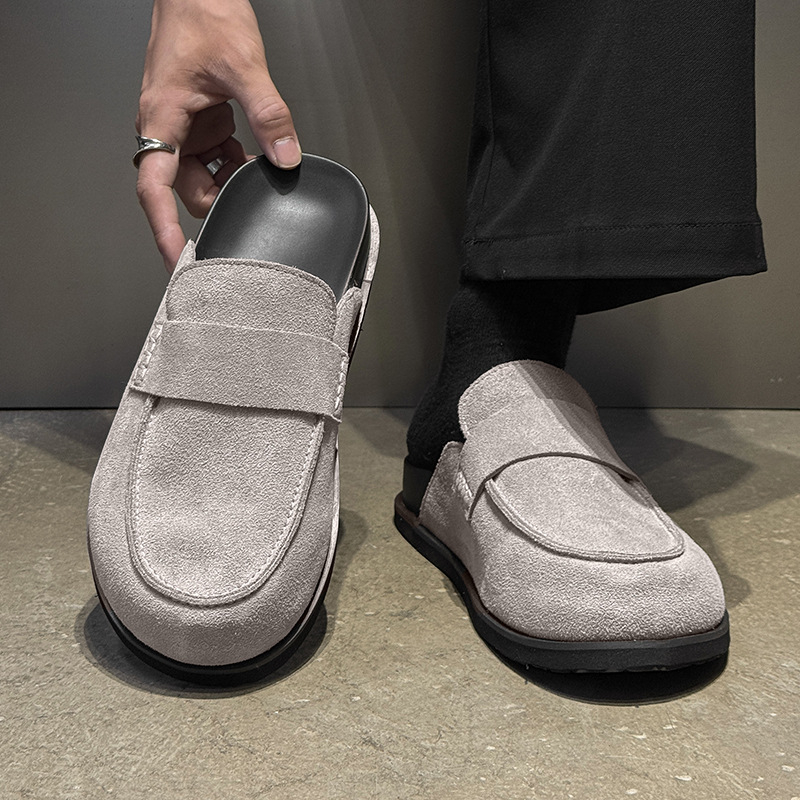 2025. gada jaunā stila anti-samta biezas zoles purngala pusčības vīriešu virsējās čības slinki ikdienas apavi 55336-Z