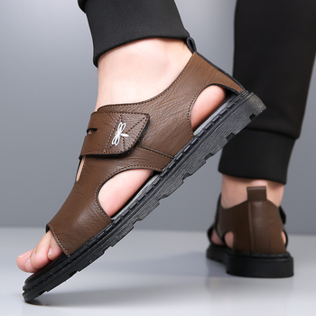 Sandale plate pentru bărbați, vară nouă, din piele naturală, casual, cu talpă moale, antiderapantă, pantofi de plajă, respirabili, la modă, sandale romane din piele