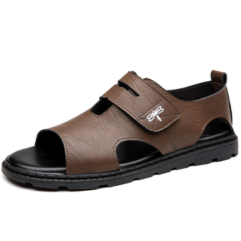 Sandale plate pentru bărbați, vară nouă, din piele naturală, casual, cu talpă moale, antiderapantă, pantofi de plajă, respirabili, la modă, sandale romane din piele