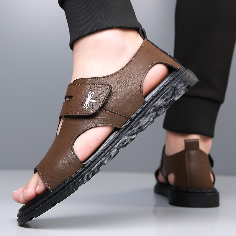 Sandale plate pentru bărbați, vară nouă, din piele naturală, casual, cu talpă moale, antiderapantă, pantofi de plajă, respirabili, la modă, sandale romane din piele