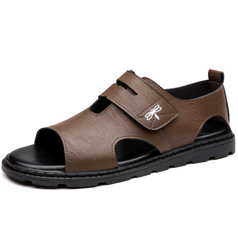 Sandale plate pentru bărbați, vară nouă, din piele naturală, casual, cu talpă moale, antiderapantă, pantofi de plajă, respirabili, la modă, sandale romane din piele