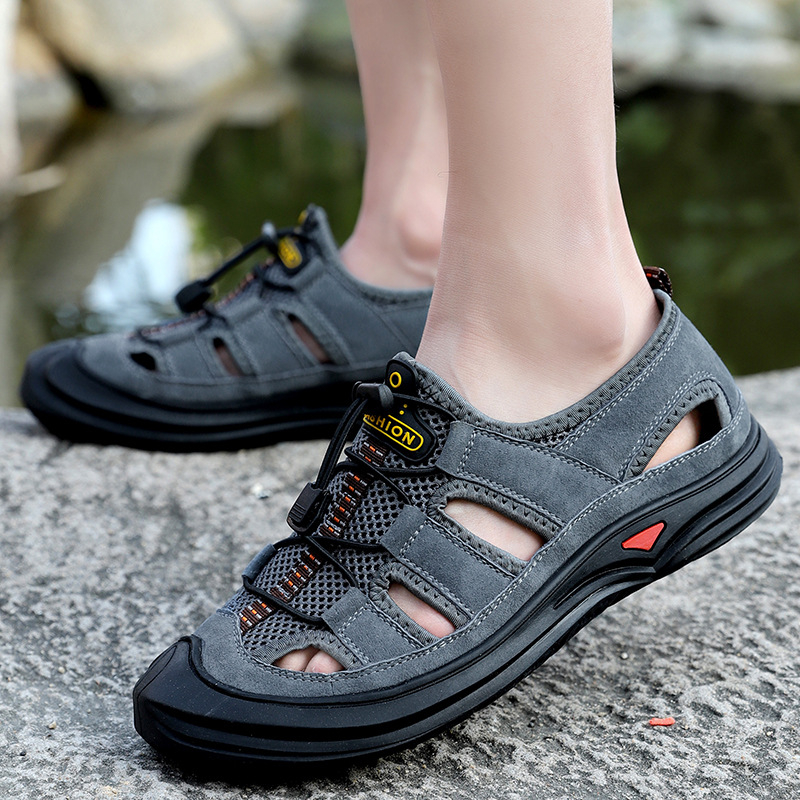 Férfi bőr szandál, csúszásgátló, kültéri, szabadidős, lélegző, orrszandál, 38-46, nyári, határokon átnyúló, plus size