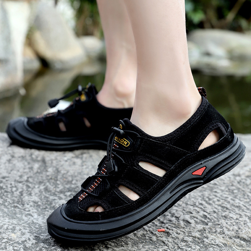 Férfi bőr szandál, csúszásgátló, kültéri, szabadidős, lélegző, orrszandál, 38-46, nyári, határokon átnyúló, plus size