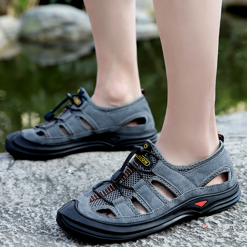 Férfi bőr szandál, csúszásgátló, kültéri, szabadidős, lélegző, orrszandál, 38-46, nyári, határokon átnyúló, plus size