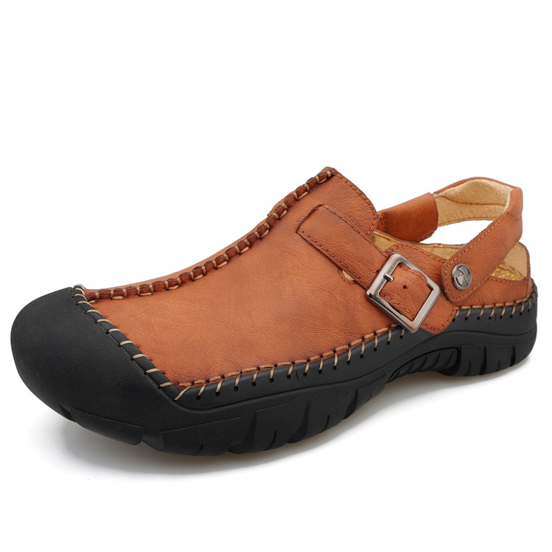 Escape Leopard 2024 tavaszi/nyári Baotou szandálok légáteresztő 48 plusz méret kézzel varrott alkalmi férfi cipők vastag talpú könnyű csúszásgátló