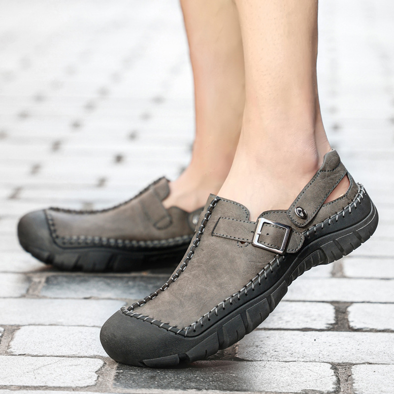 Escape Leopard 2024 tavaszi/nyári Baotou szandálok légáteresztő 48 plusz méret kézzel varrott alkalmi férfi cipők vastag talpú könnyű csúszásgátló