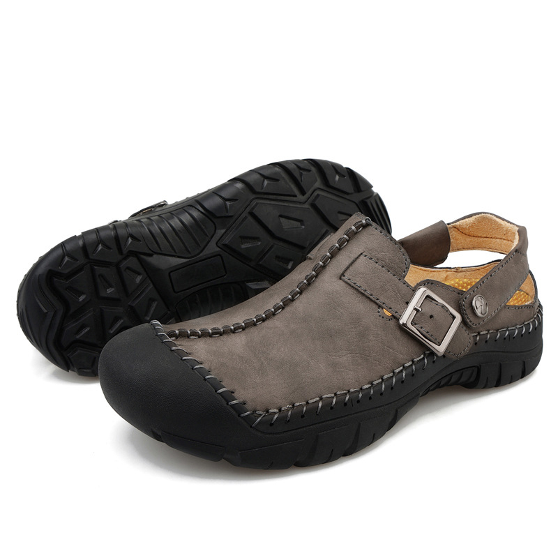 Escape Leopard 2024 tavaszi/nyári Baotou szandálok légáteresztő 48 plusz méret kézzel varrott alkalmi férfi cipők vastag talpú könnyű csúszásgátló