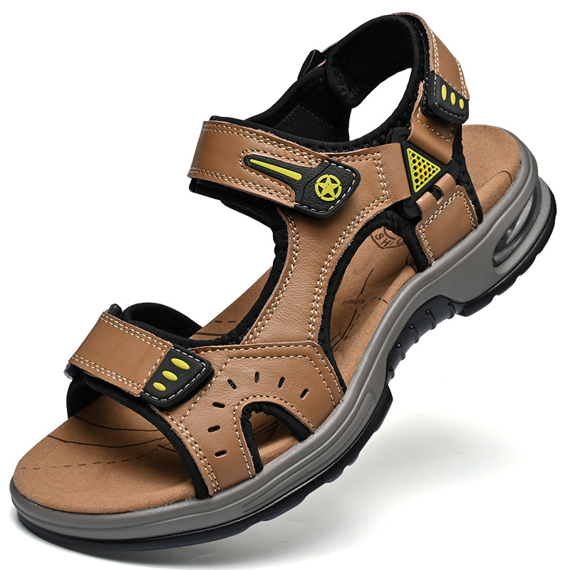 Tavaszi és nyári külkereskedelmi új strandszandálok valódi bőr marhabőr kültéri strandszandálok határokon átnyúló nagy méretű szandálok férfiaknak