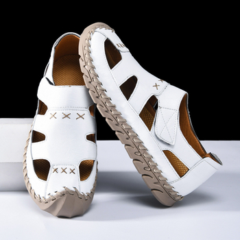 Férfi alkalmi, kézzel varrott, határokon átnyúló, nagy méretű, nyári strandszandálok, 2025-ös divatos, szabadtéri férfi cipők, tépőzáras