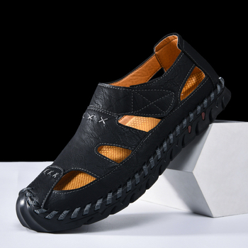 Férfi alkalmi, kézzel varrott, határokon átnyúló, nagy méretű, nyári strandszandálok, 2025-ös divatos, szabadtéri férfi cipők, tépőzáras