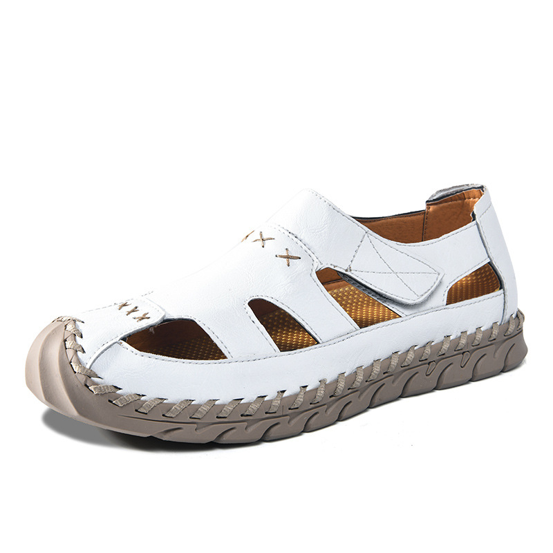 Férfi alkalmi, kézzel varrott, határokon átnyúló, nagy méretű, nyári strandszandálok, 2025-ös divatos, szabadtéri férfi cipők, tépőzáras