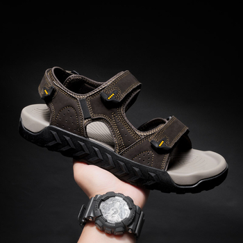 Sandale ușoare din piele de vacă transfrontaliere, sandale pentru bărbați, pantofi de plajă, pantofi de vară plus mărime, ușoare, respirabile, cu velcro, vietnameze