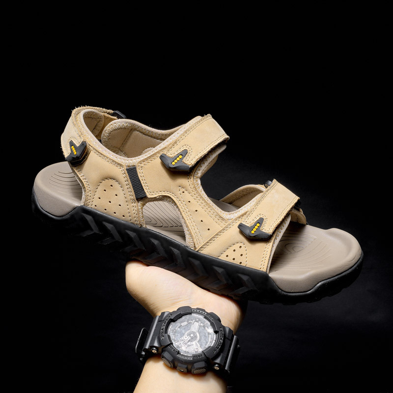 Sandale ușoare din piele de vacă transfrontaliere, sandale pentru bărbați, pantofi de plajă, pantofi de vară plus mărime, ușoare, respirabile, cu velcro, vietnameze