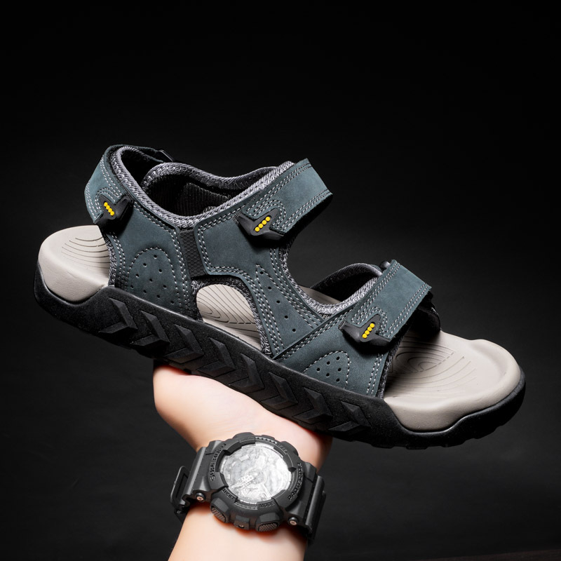 Sandale ușoare din piele de vacă transfrontaliere, sandale pentru bărbați, pantofi de plajă, pantofi de vară plus mărime, ușoare, respirabile, cu velcro, vietnameze