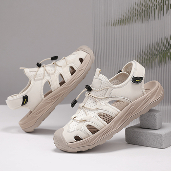 Εκπτώσεις Ανδρικά Καλοκαιρινά Δερμάτινα Σανδάλια Casual Αντιολισθητικά Παπούτσια Παραλίας με Κλειστά Δάχτυλα και Μαλακή Σόλα