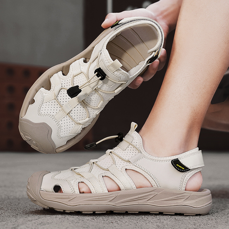 Kiárusítás Férfi Nyári Bőr Szandálok Hétköznapi Csúszásgátló Vízbe Gátló Zárt Orrú Strandcipők Puha Talpú Klumpa