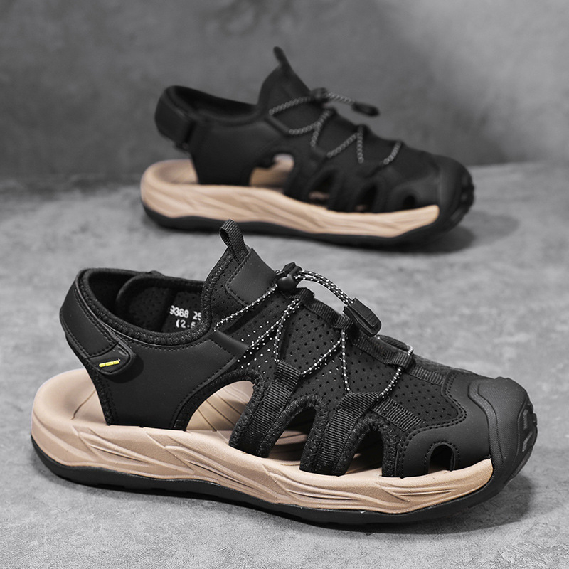 Kiárusítás Férfi Nyári Bőr Szandálok Hétköznapi Csúszásgátló Vízbe Gátló Zárt Orrú Strandcipők Puha Talpú Klumpa
