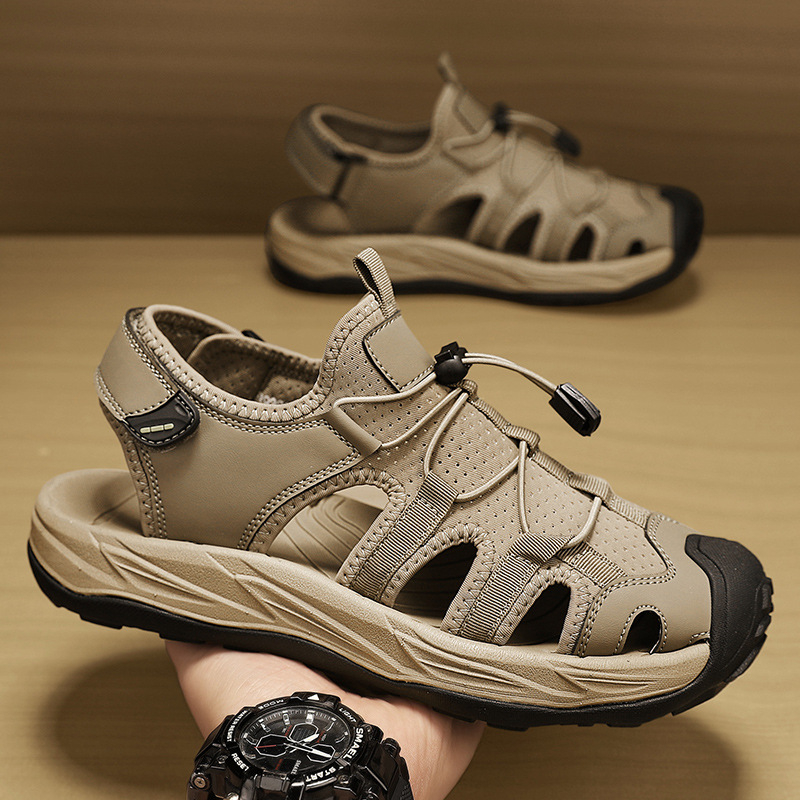 Kiárusítás Férfi Nyári Bőr Szandálok Hétköznapi Csúszásgátló Vízbe Gátló Zárt Orrú Strandcipők Puha Talpú Klumpa