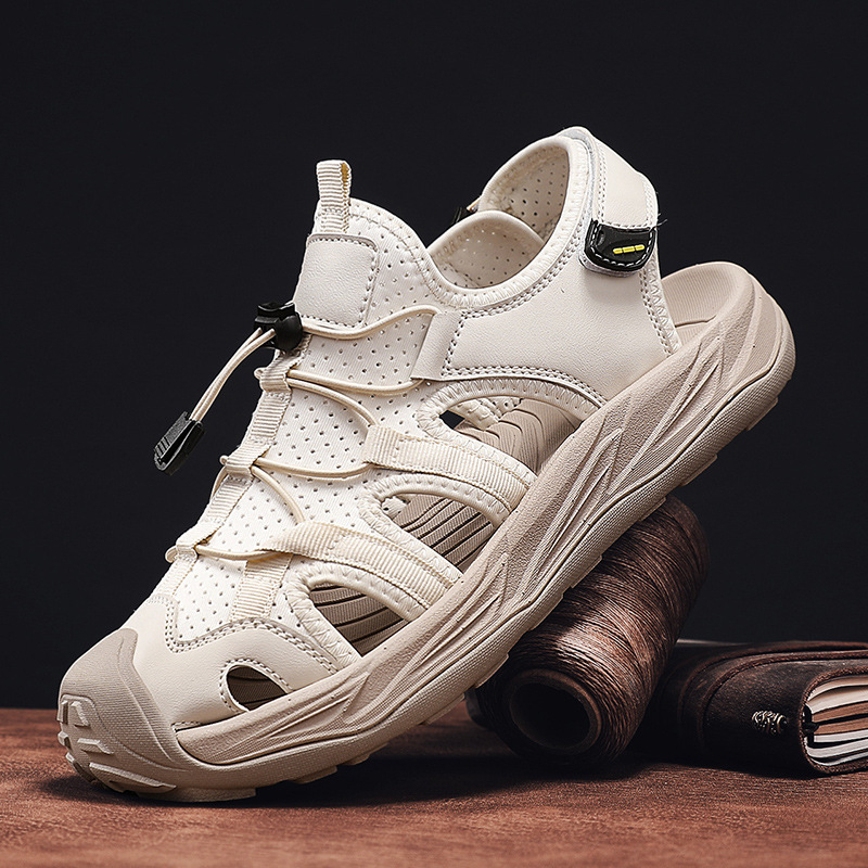 Kiárusítás Férfi Nyári Bőr Szandálok Hétköznapi Csúszásgátló Vízbe Gátló Zárt Orrú Strandcipők Puha Talpú Klumpa