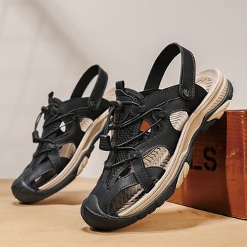 Παπούτσια Παραλίας 2025 Άνοιξη και Καλοκαίρι Νέα Ανδρικά Δερμάτινα Σανδάλια με Ανθεκτικά Δάχτυλα και Ανθεκτικά Σανδάλια για Υπαίθριες Δραστηριότητες