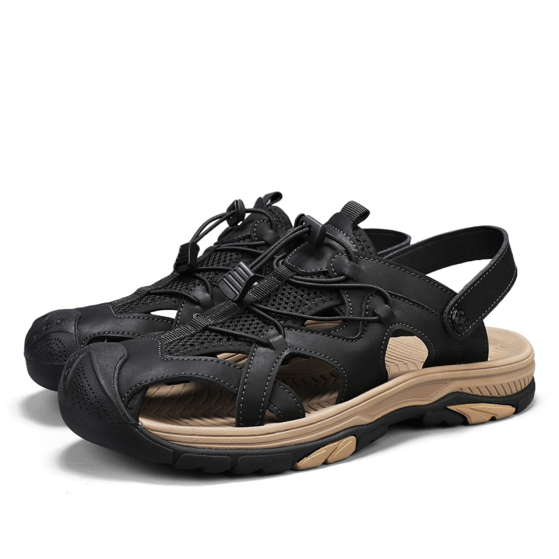 Strandcipők 2025 Tavaszi és nyári Új Férfi Bőr Kopásálló és Tartós Orrú Szandálok Kültéri Szandálok