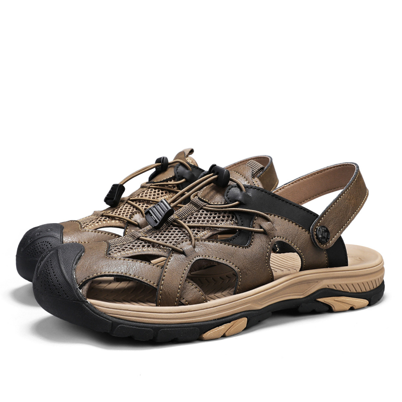Strandcipők 2025 Tavaszi és nyári Új Férfi Bőr Kopásálló és Tartós Orrú Szandálok Kültéri Szandálok