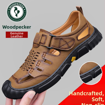 Harkály szandál férfi nyári új valódi bőr üreges lyukú cipő férfi szabadtéri alkalmi bőr cipő puha talpú férfi cipők