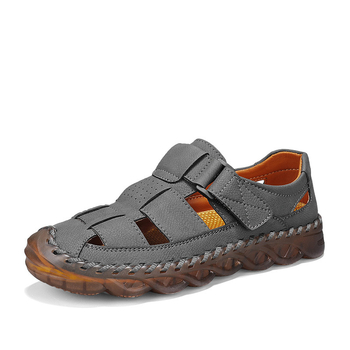 Határokon átnyúló, nagy méretű, kézzel varrott, lélegző, hálós, valódi bőr orrmerevítős férfi szandál, divatos, nyárias