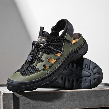 Határokon átnyúló új férfi szandálok divatos férfi szabadtéri sport szandálok alkalmi lélegző bőr strandcipők férfi AliExpress