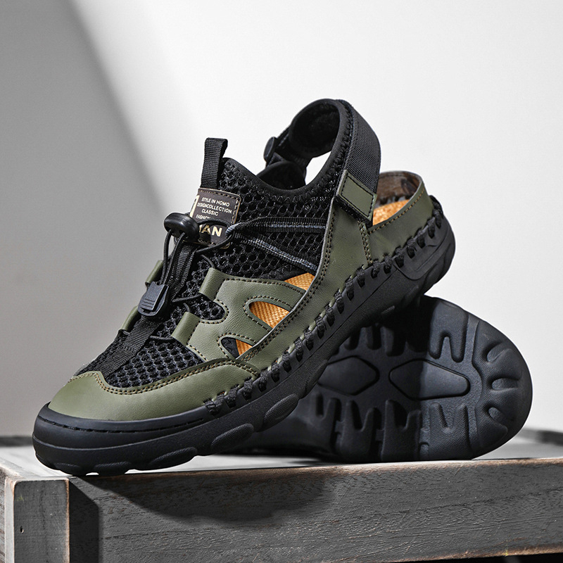 Határokon átnyúló új férfi szandálok divatos férfi szabadtéri sport szandálok alkalmi lélegző bőr strandcipők férfi AliExpress