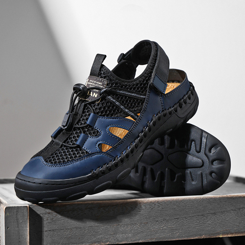 Határokon átnyúló új férfi szandálok divatos férfi szabadtéri sport szandálok alkalmi lélegző bőr strandcipők férfi AliExpress