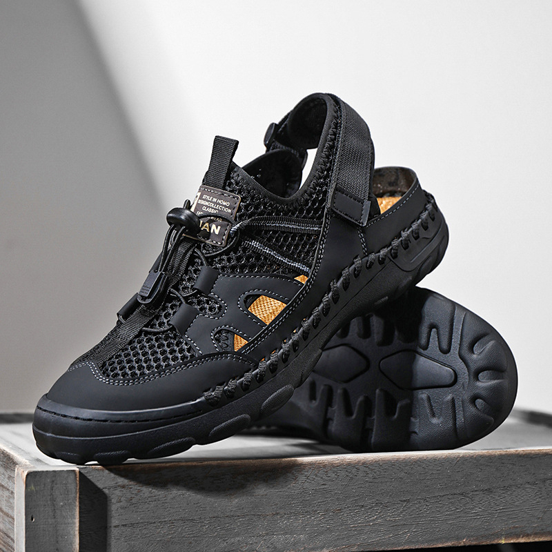 Határokon átnyúló új férfi szandálok divatos férfi szabadtéri sport szandálok alkalmi lélegző bőr strandcipők férfi AliExpress