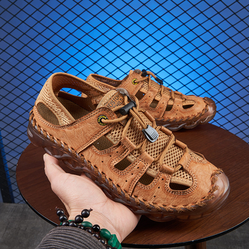 Piiriülesed pluss-suuruses õuesandaalid suvised hingavast võrgust rannajalatsid meeste vabaajajalatsid Traceway kingad käsitsi õmmeldud kingad
