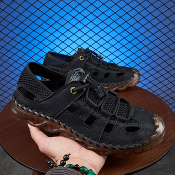 Piiriülesed pluss-suuruses õuesandaalid suvised hingavast võrgust rannajalatsid meeste vabaajajalatsid Traceway kingad käsitsi õmmeldud kingad