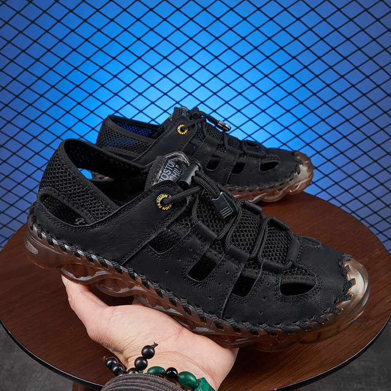 Piiriülesed pluss-suuruses õuesandaalid suvised hingavast võrgust rannajalatsid meeste vabaajajalatsid Traceway kingad käsitsi õmmeldud kingad