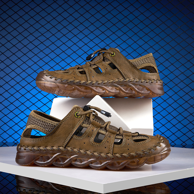 Piiriülesed pluss-suuruses õuesandaalid suvised hingavast võrgust rannajalatsid meeste vabaajajalatsid Traceway kingad käsitsi õmmeldud kingad