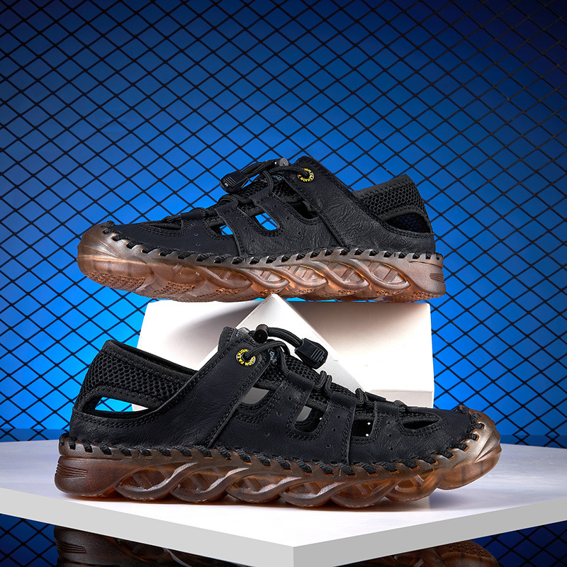 Piiriülesed pluss-suuruses õuesandaalid suvised hingavast võrgust rannajalatsid meeste vabaajajalatsid Traceway kingad käsitsi õmmeldud kingad
