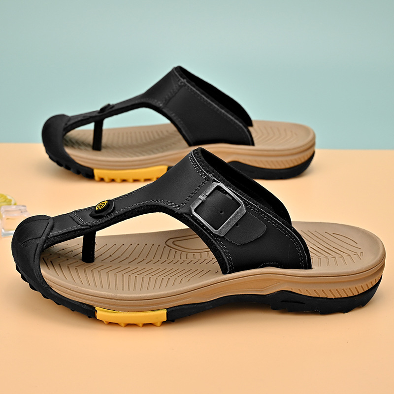 [raktáron] első réteg marhabőr külkereskedelmi férfi papucs férfi outdoor ruházat nyári plus size baotou flip-flopok outdoor homokszínű