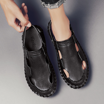 Nyári meleg 2024 új, határokon átnyúló koreai lezser plus size bőr szandál, kézzel varrott aljú, lusta strandcipő