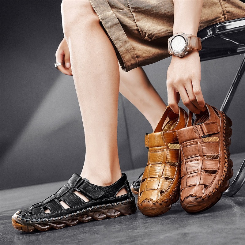 Sandale de plajă pentru bărbați, vară, casual, din piele naturală, rezistente la uzură, respirabile, vânzare transfrontalieră, mărime plus, pantofi de vară pentru bărbați