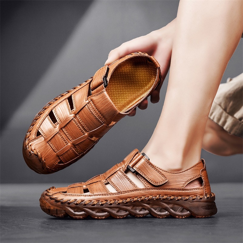 Sandale de plajă pentru bărbați, vară, casual, din piele naturală, rezistente la uzură, respirabile, vânzare transfrontalieră, mărime plus, pantofi de vară pentru bărbați
