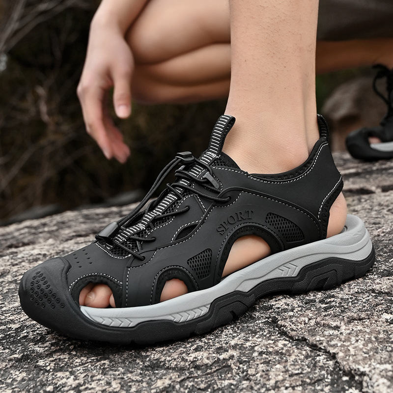 Határokon átnyúló, plus size 45, lélegző, lusta cipő, férfi üreges, lélegző strandcipő, kültéri, csúszásmentes, alkalmi cipő, férfi bőr szandál