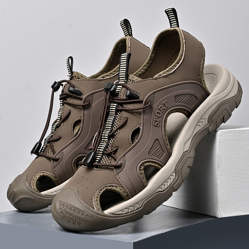 Határokon átnyúló, plus size 45, lélegző, lusta cipő, férfi üreges, lélegző strandcipő, kültéri, csúszásmentes, alkalmi cipő, férfi bőr szandál