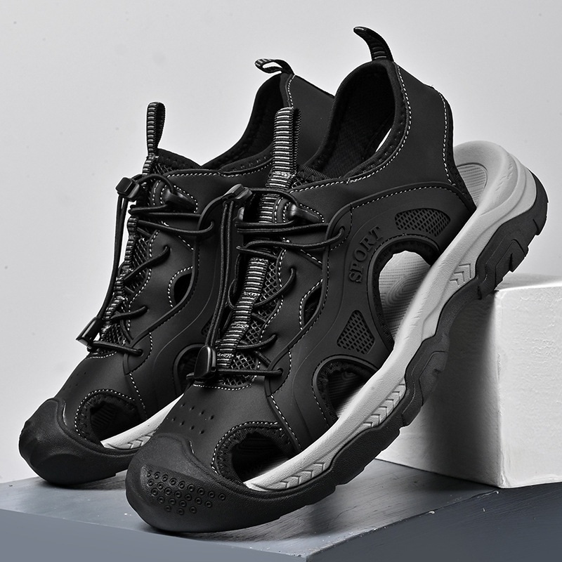 Határokon átnyúló, plus size 45, lélegző, lusta cipő, férfi üreges, lélegző strandcipő, kültéri, csúszásmentes, alkalmi cipő, férfi bőr szandál